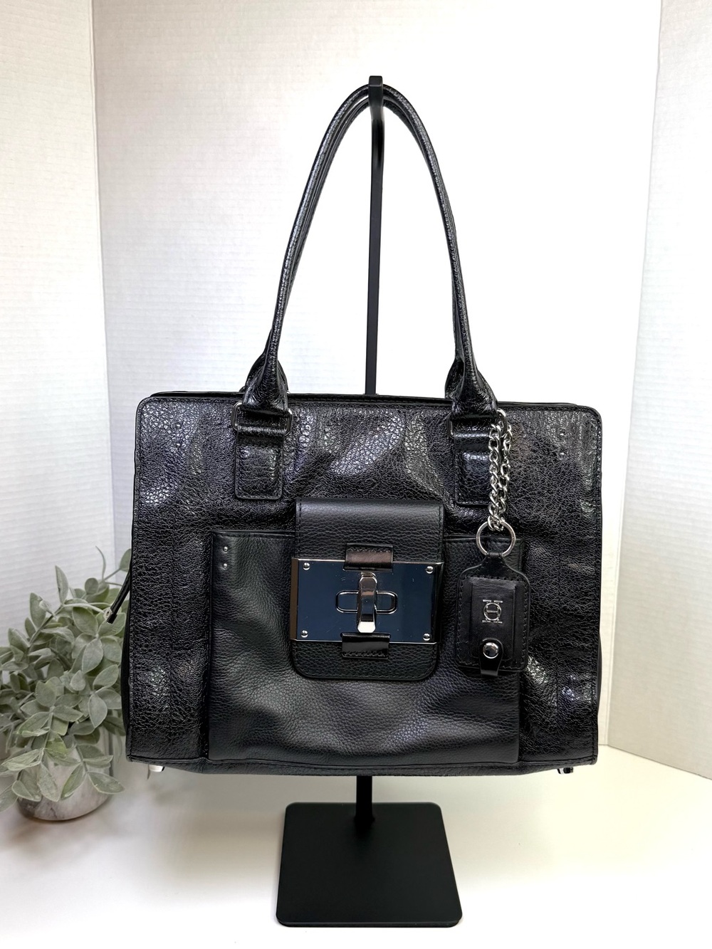OH by Joy Gryson Glazed Leather Satchel in Classic Black